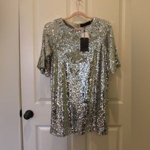 NWT- Londunn x Missguided Silver Sequin Cocktail Dress - Sz 6